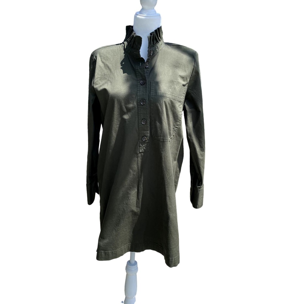 Banana Republic Ruffle Neck Shirt Dress Green Button Down Shirtdress S